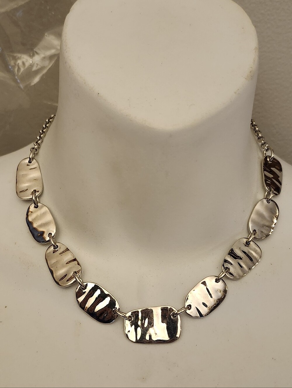 Monet Silver Hammered Link Collar Necklace